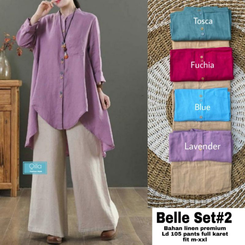 Belle Set Setelan Tunik + Celana Linen Premium by Qilla