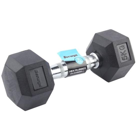 Berwyn Hexagonal 5 Kg Rubberised Dumbbell / Dumbell (Lapisan Karet)