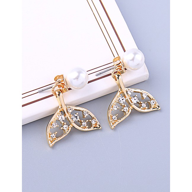 LRC Anting Tusuk Fashion Golden Diamond Fishtail Transparent Glass Ball Stud Earrings F91423