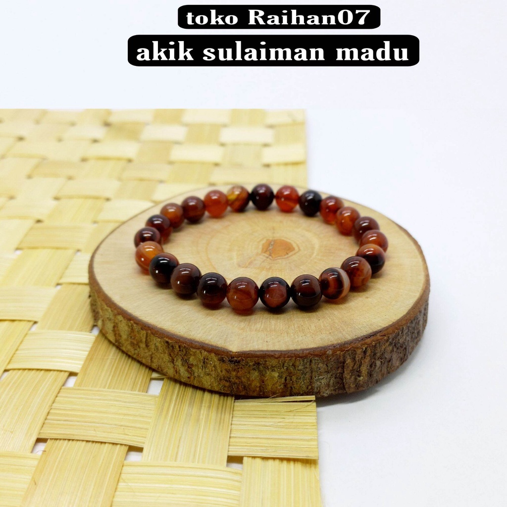 GELANG BATU AKIK SULAIMAN MADU 8MM