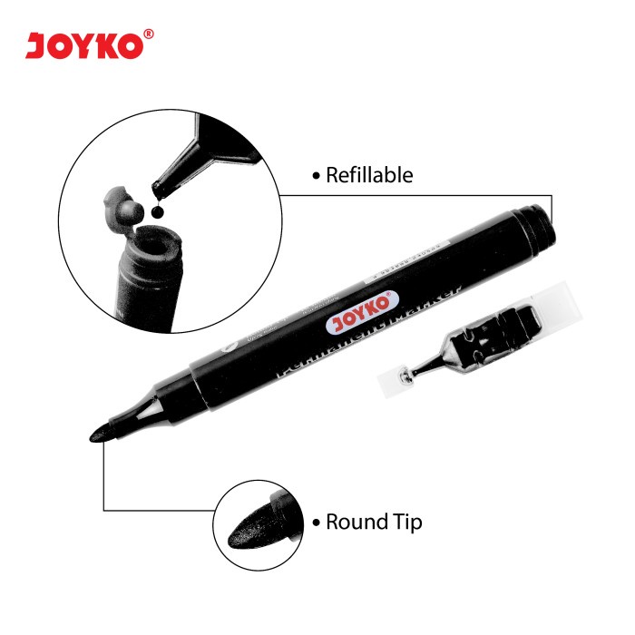 

TULIS-ALAT- JOYKO PERMANENT MARKER SPIDOL PERMANEN ROUND TIP FREE REFILL - RED -ALAT-TULIS.