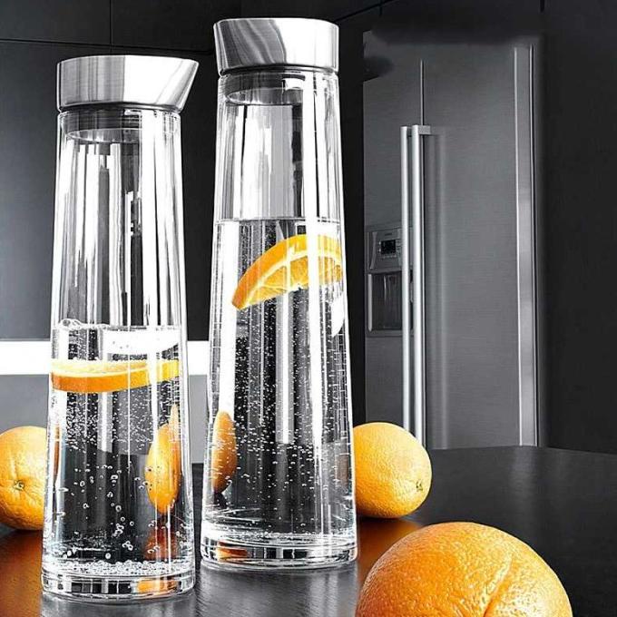 Botol Minum Kulkas Pitcher Teko Kaca Tutup Stainless Steel Transparan