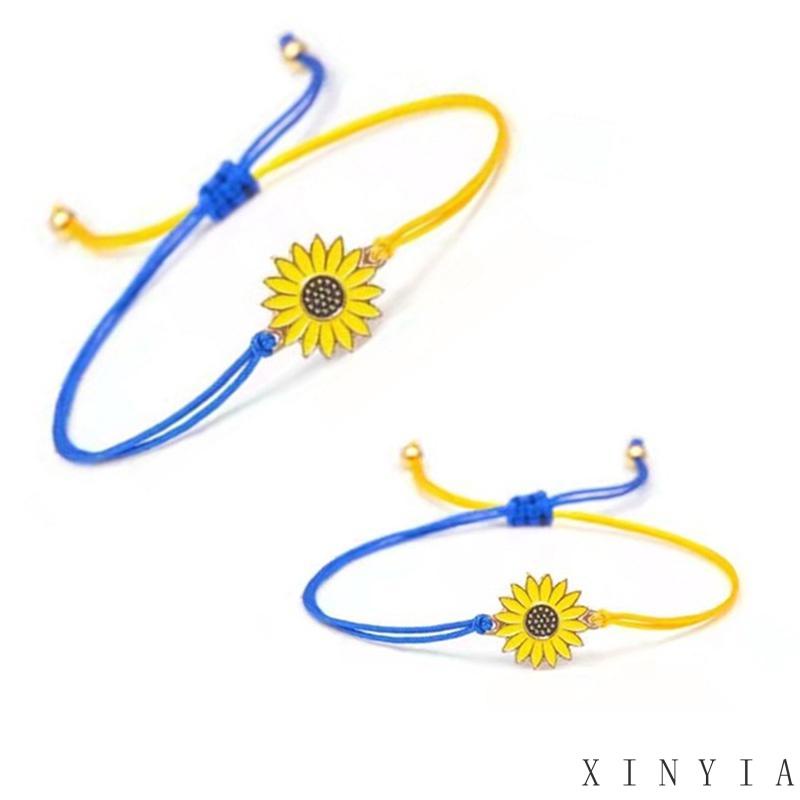 Xia.id Gelang Tangan Tali Woven Motif Bunga Matahari / Daisy / Daisy / Kuning / Biru Untuk Wanita