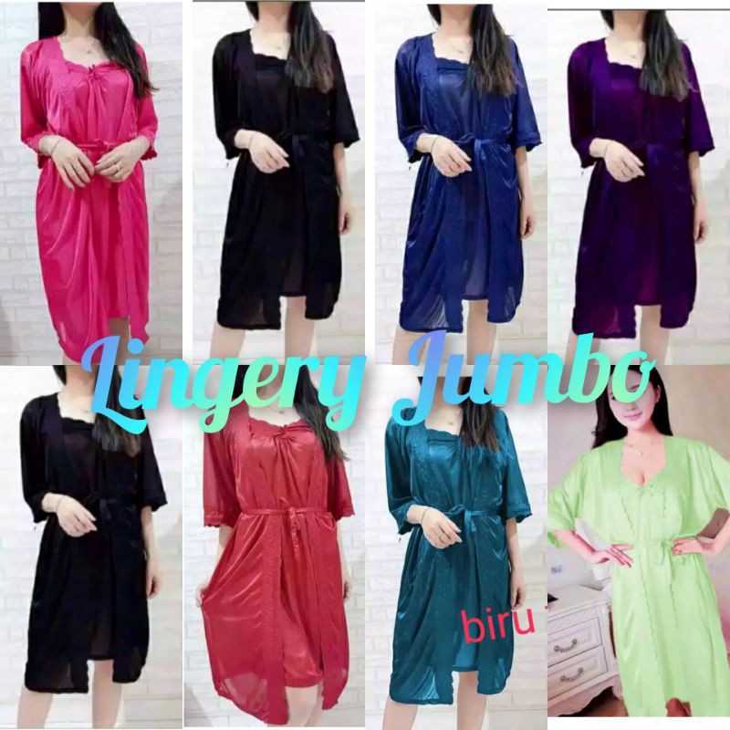 LINGERIE JUMBO LINGERIE SEXI  2IN1 BAHAN SATEN PREMIUM HALUS FIT TO XL