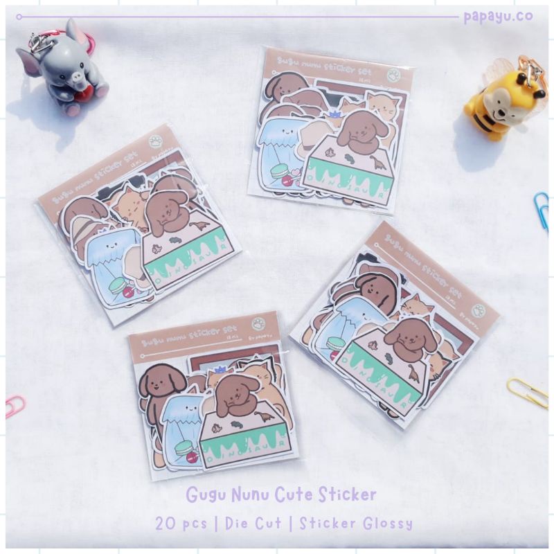 

Papayu 20 pcs Sticker Cute Cat and Dog untuk Laptop Case Tumbler