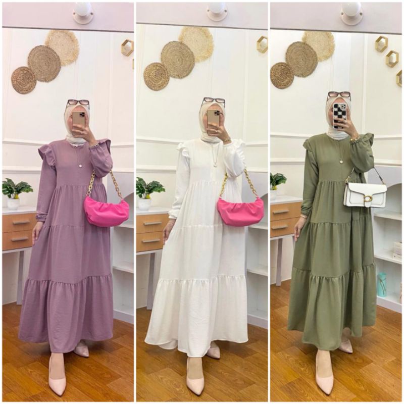 BISA COD AMEENA DRESS GAMIS MIDI MAXI CRINCKLE AIRFLOW RUFFLE REMPEL PUNDAK POLOS BUSUI JUMBO HITS V