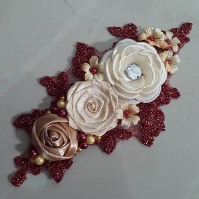 Headpiece maron cream / aksesoris hijab / bros kepala