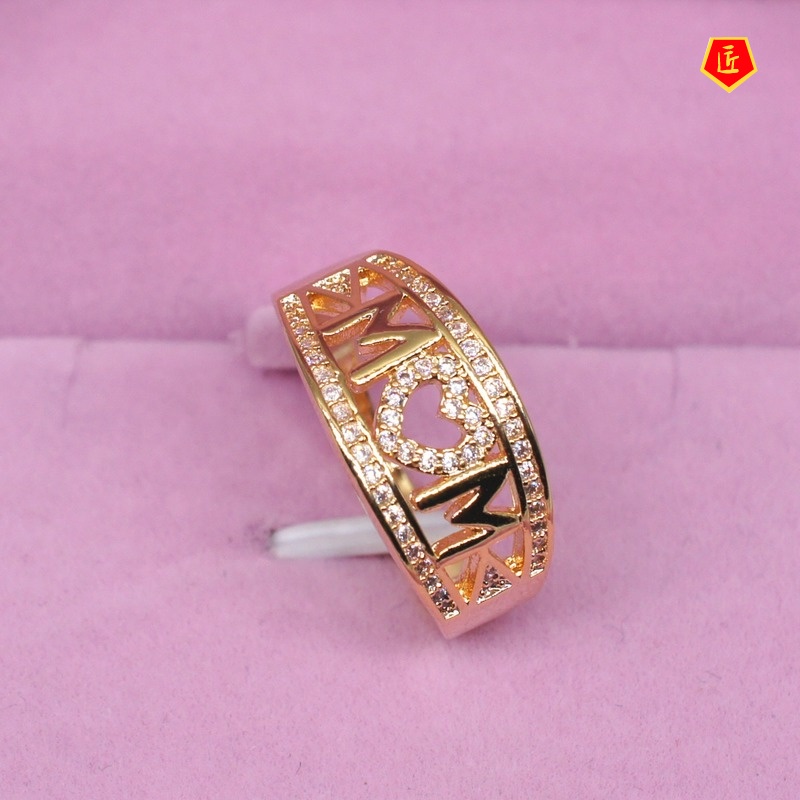 [Ready Stock]18K Platinum Diamond Mom Heart-Shaped Ring