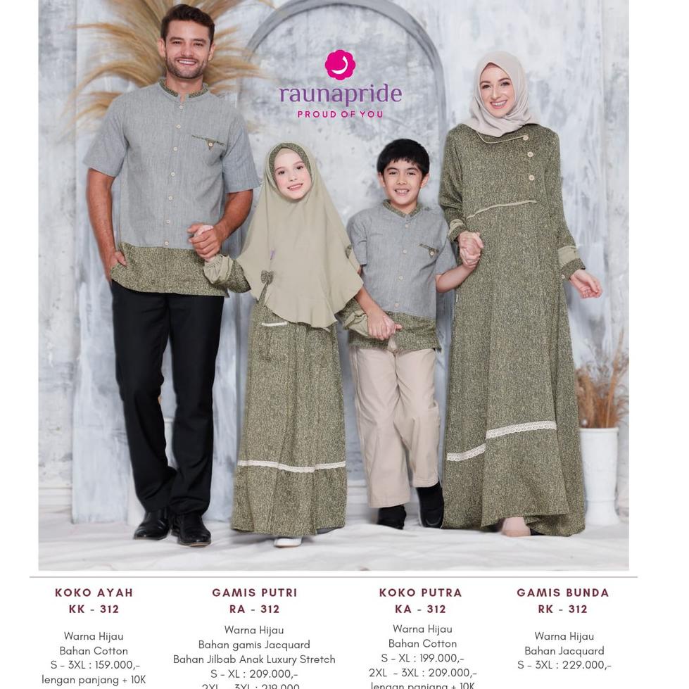 ( Sarimbit Rauna 312 Hijau ) Gamis Dewasa Rauna 312 Koko 312 Gamis Anak 312 Koko Anak 312 {MVR.15Jl2