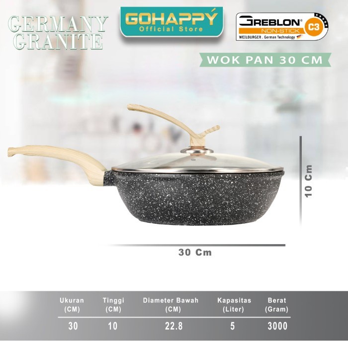 Panci Wok Granite Gohappy Germany Penggorengan Wok Pan 30Cm
