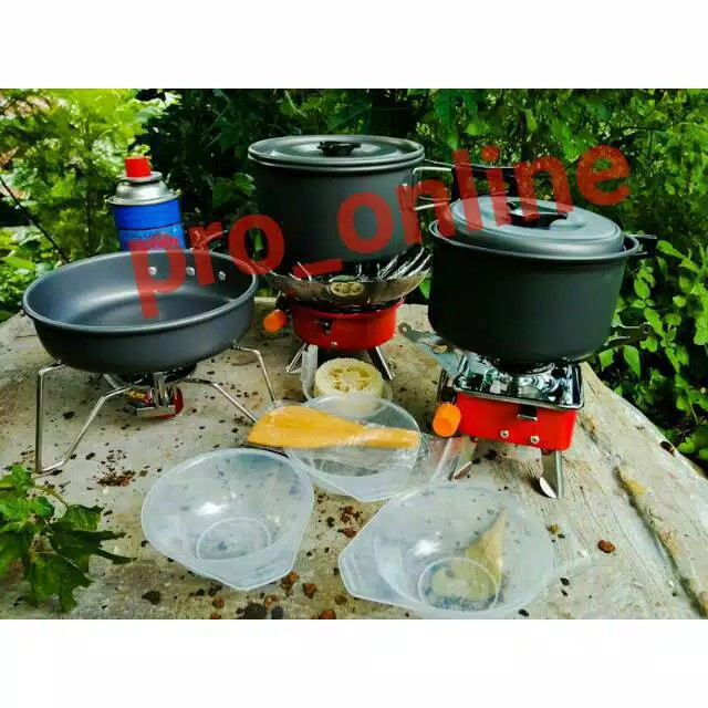 Cooking set DS300 Nesting 3-4 Person Peket wajan isi 3 alat masak Camping outdoor