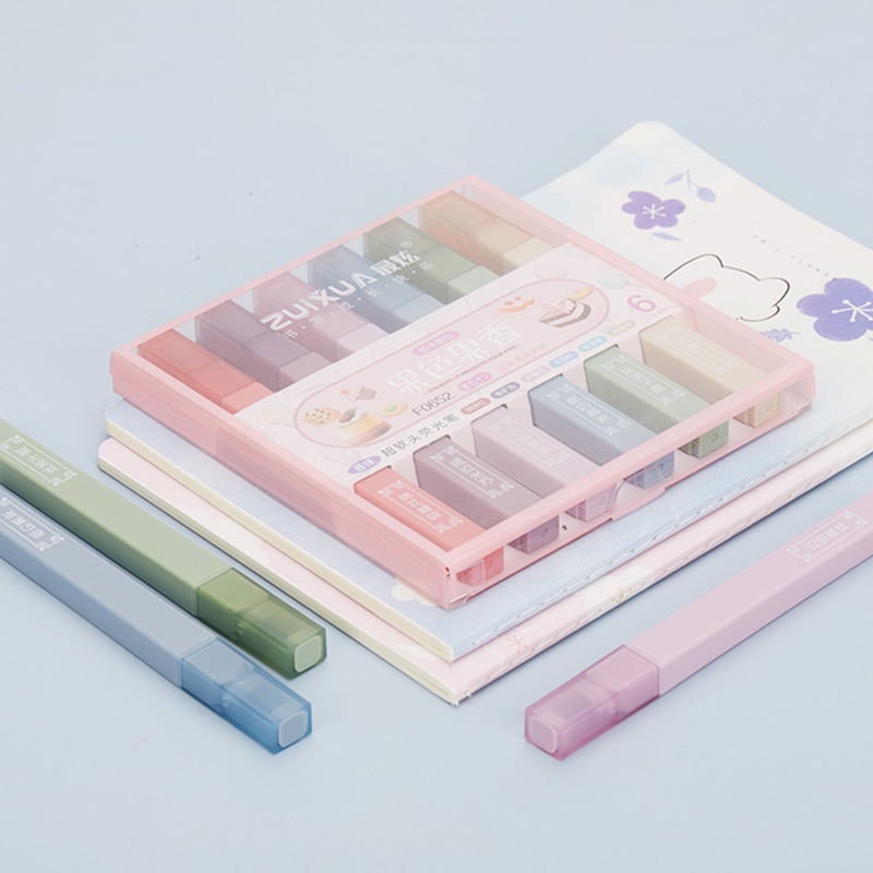 6pcs / Box Spidol Highlighter Warna Morandi Ujung Lembut Untuk Pelajar