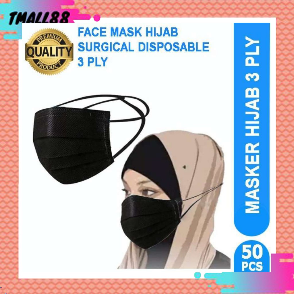 MASKER HIJAB MASKER 3PLY DISPOSABLE FACE MASK 3 PLY ISI 50PCS TMALL88 NOBOX