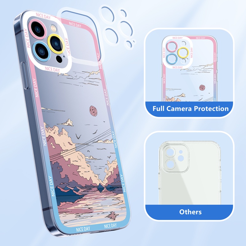 Dllencase Case TPU Bening Tahan Banting Desain Pelangi Untuk iPhone 14 13 Pro Max 6 Plus 6s Plus 7 7 Plus 8 8 Plus X XS XR XS Max 11 12 13 Pro 14 A2 Pro Max