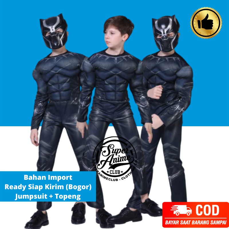 Kostum Otot Black Panther Anak Busa Superhero Cosplay Ultah Impor Costume Halloween Ulang Tahun