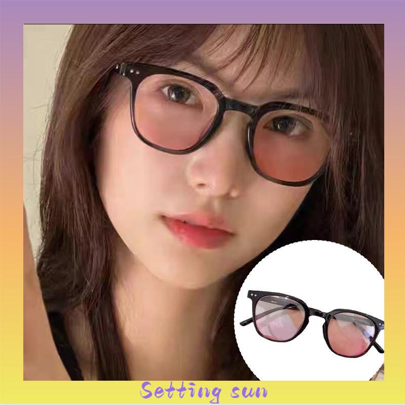 Gradient Pink Blush Glasses Wanita Trendi Wajah Bulat Kacamata Bingkai Hitam untuk Foto TN