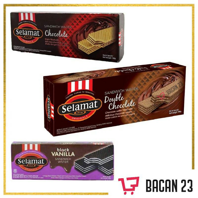 Wafer Selamat (198gr) - (Double Chocolate - Chocolate - Black Vanllla) / Bacan 23 - Bacan23