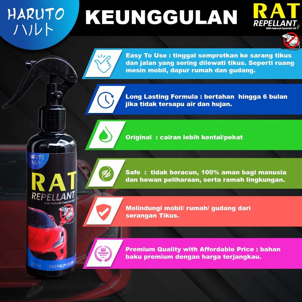 Pengusir tikus ampuh untuk mobil Haruto rat repellant 250ml paket 3 botol