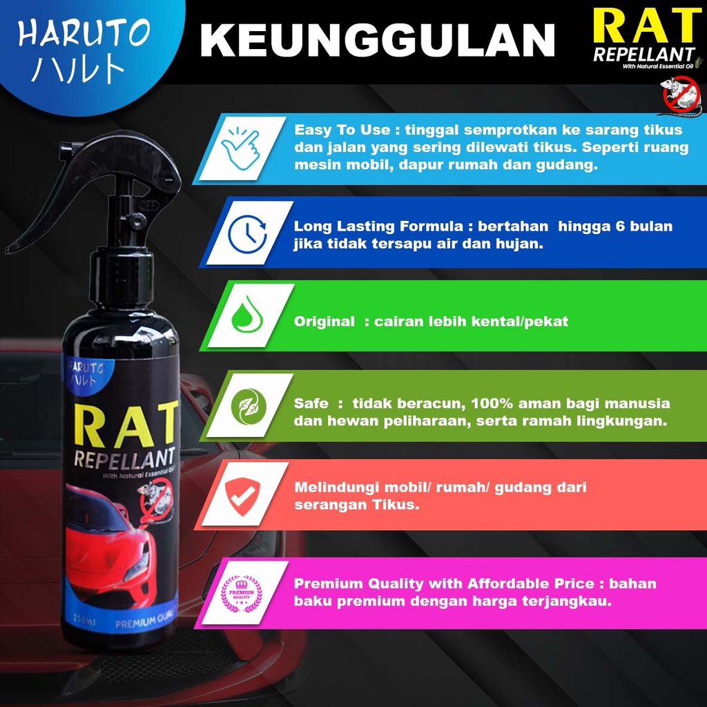 Cairan pengusir tikus mobil Haruto rat repellant 250ml paket 2 botol