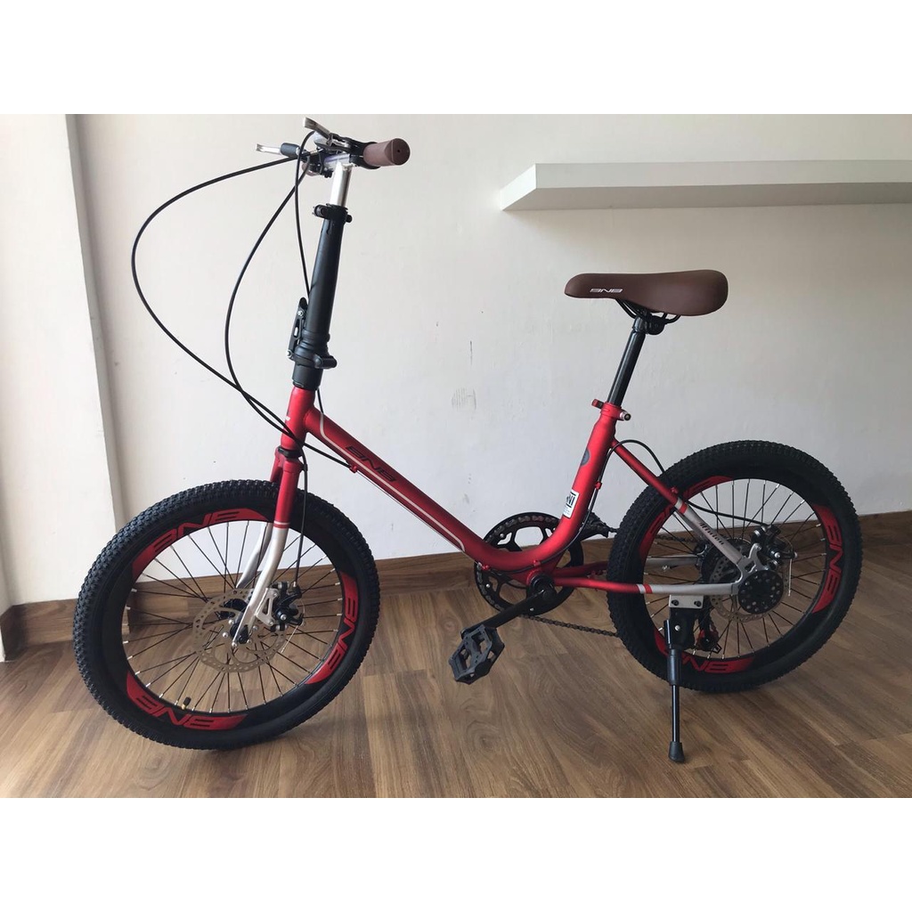 Sepeda Minion 20 BNB 6 speed lipat stang legend mini folding bike rem cakram disckbrake SNI-Red