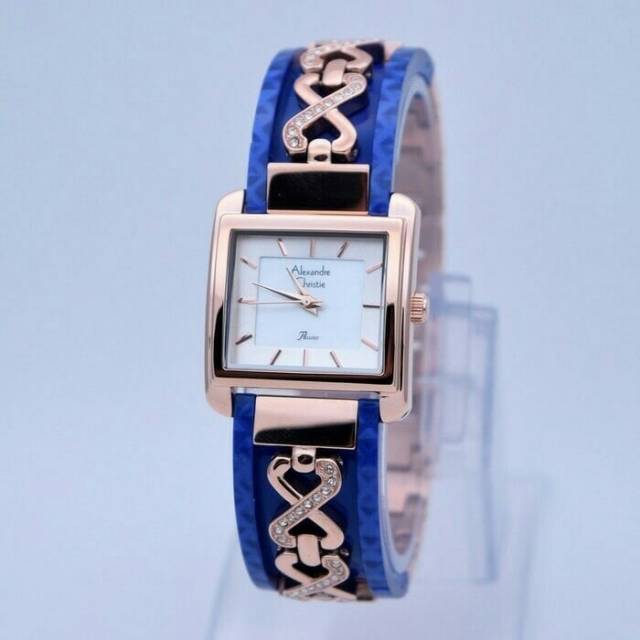 Jam Tangan Alexandre Christie AC 2611 LH Tali Mika Biru kombi Rantai Rose Wanita / Cewek Original