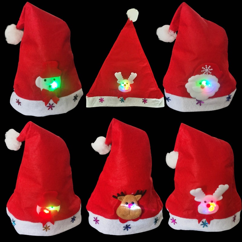 6pcs Topi Santa Claus Dengan LED Untuk Dekorasi Pesta Natal