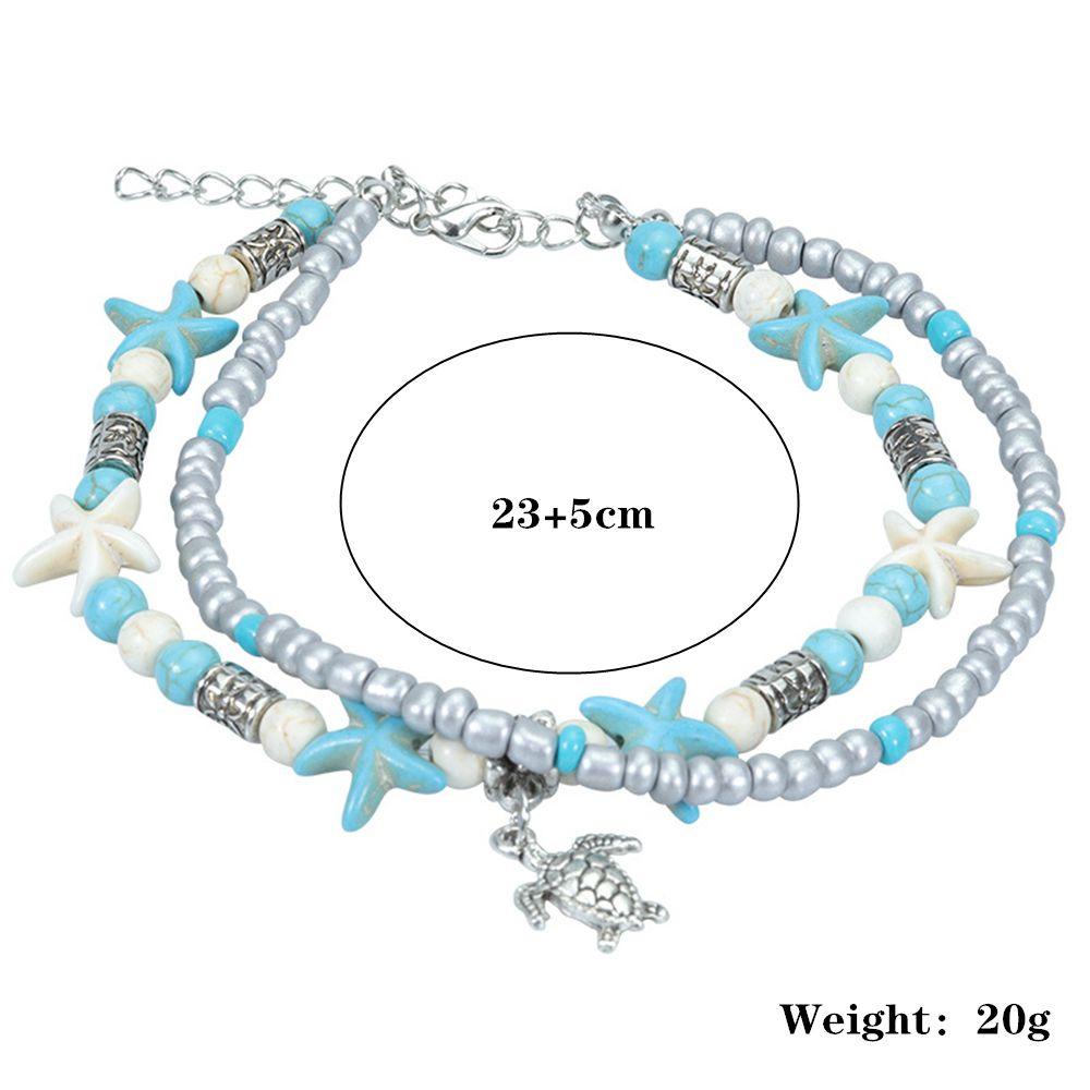 Solighter Turtle Gelang Kaki Shell Bintang Laut Adjustable Double-deck Drop Rantai Ocean Pendant Couple Anklet Foot Chain