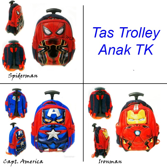 Tas Trolley Anak TK - Batman - Iron Man - Spiderman Otot
