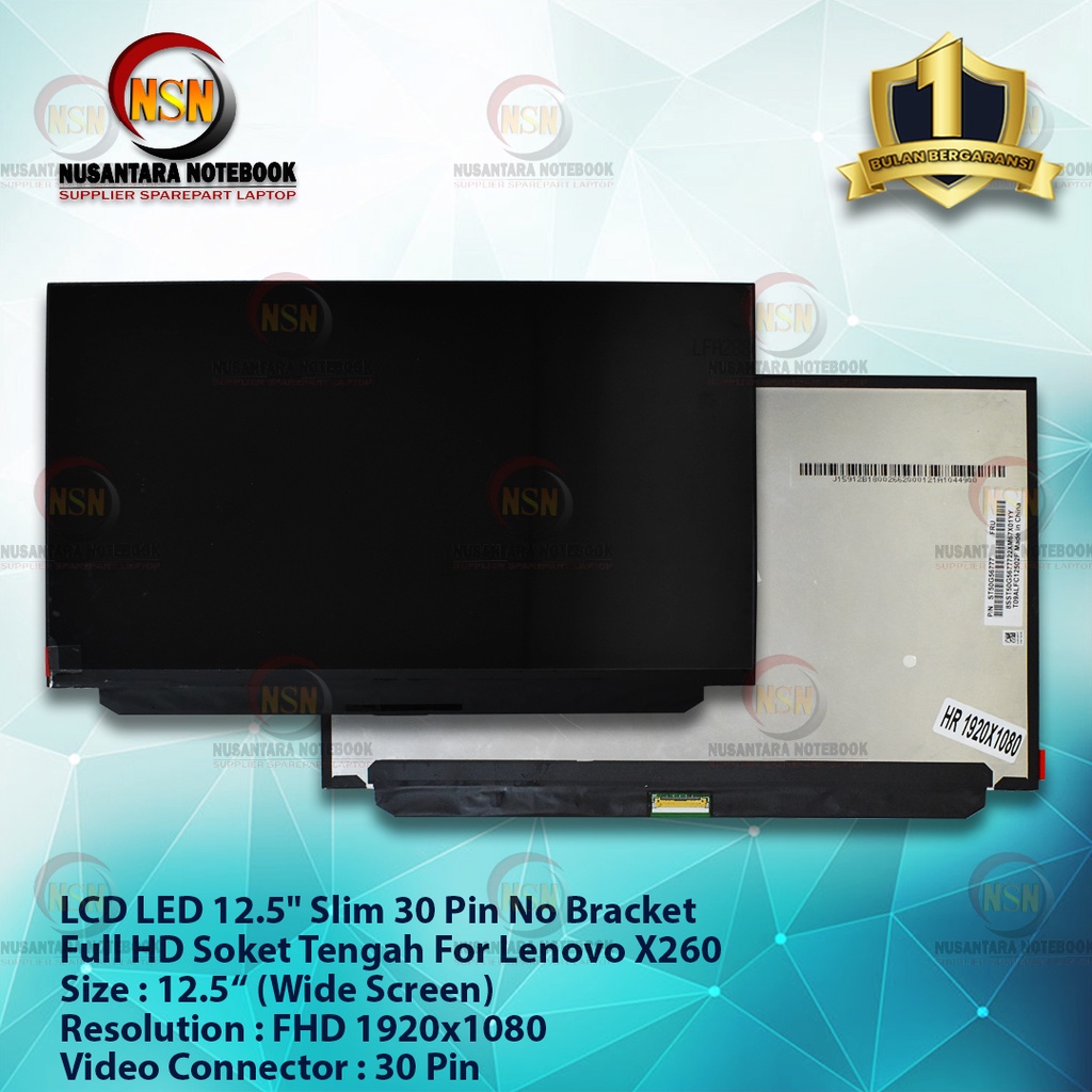 LCD LED 12.5&quot; Slim 30 Pin No Bracket Full HD Soket Tengah Lenovo X260