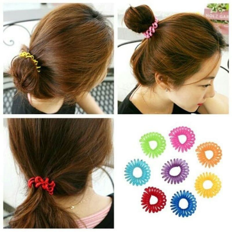 1 Buah Ikat Rambut Karet Spiral Spring Multi warna