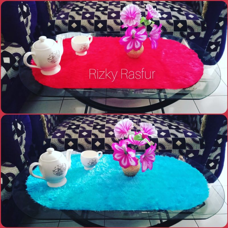 Taplak meja oval / Taplak meja kaca ruang tamu / Taplak meja oval bulu rasfur / Taplak meja kaca tam