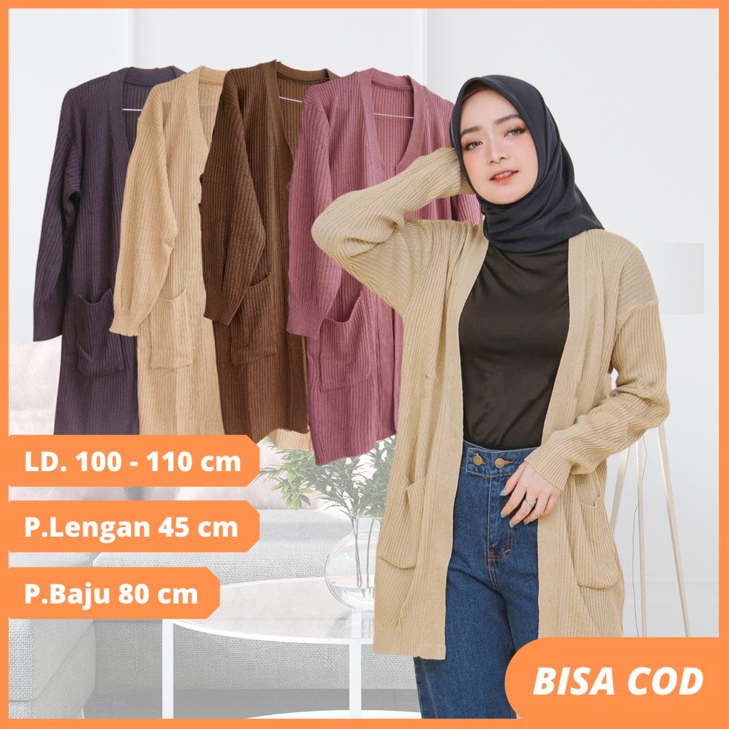 Cardigan Rajut Polos Panjang Muslim Wanita Premium Oversize Murah