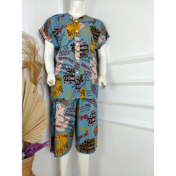 neck v pendek pendek set piyama wanita setcel rayon motif pendek pendek set rayon setelan rayon