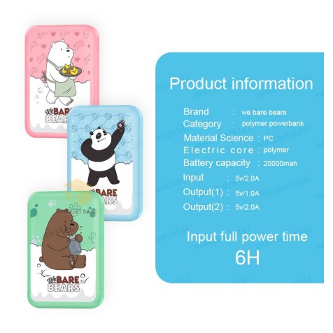 Powerbank 20000mah We Bare Bears Power Bank 2 Ports USB