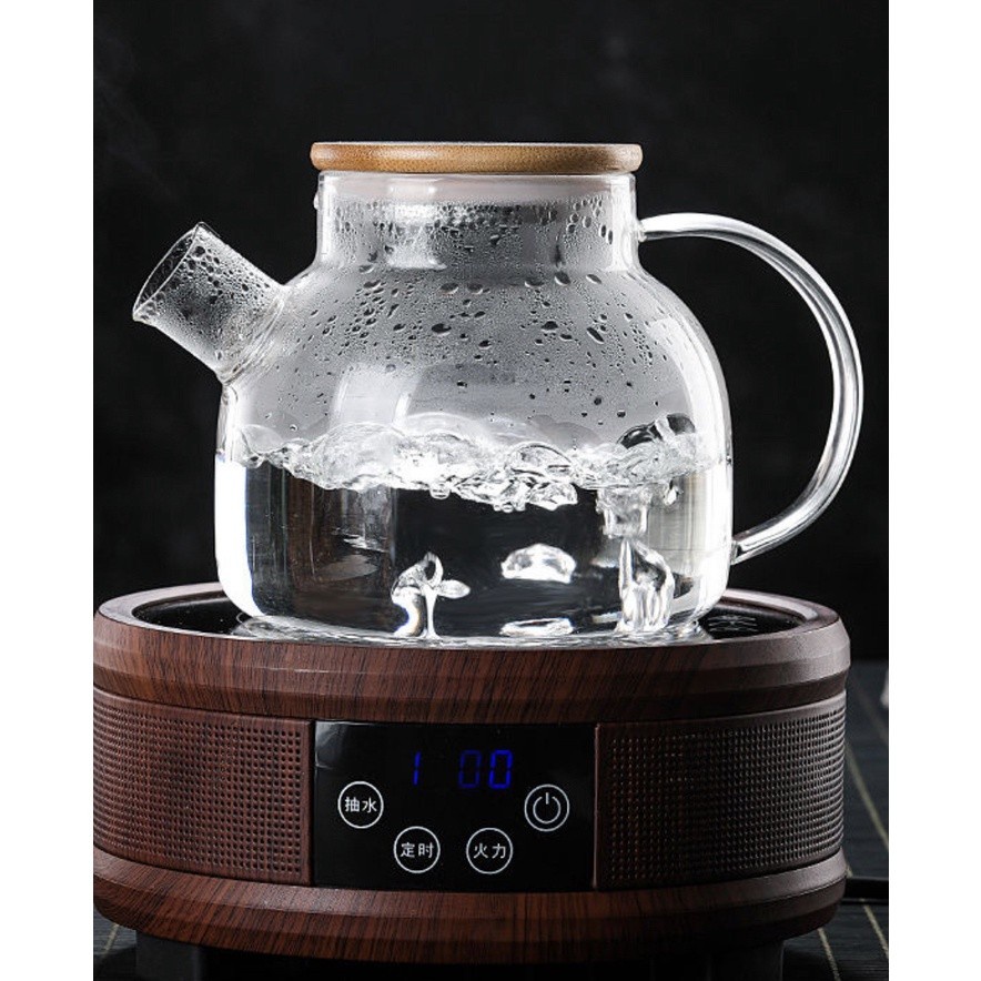 TATUKU POTTO Teapot Teko Teh air panas kaca dengan tutup kayu anti panas High Borosilicate berkualit