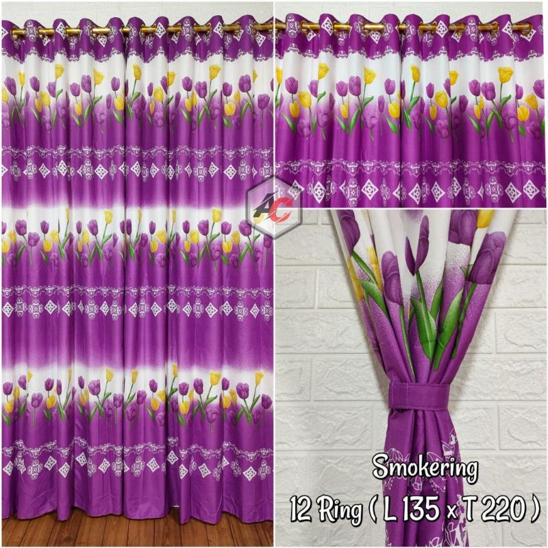 Gorden Smokering Tirai Pintu 12 Lubang Ring Motif Purple Tulip Mini