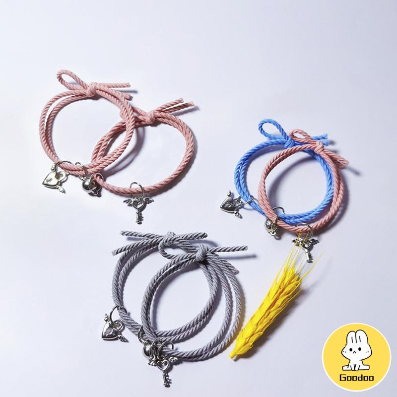 1 Pasang Sederhana Kunci Cinta Kunci Magnetik Pasangan  Gelang Persahabatan Karet Gelang Kepala Tali Hadiah Aksesoris -Doo