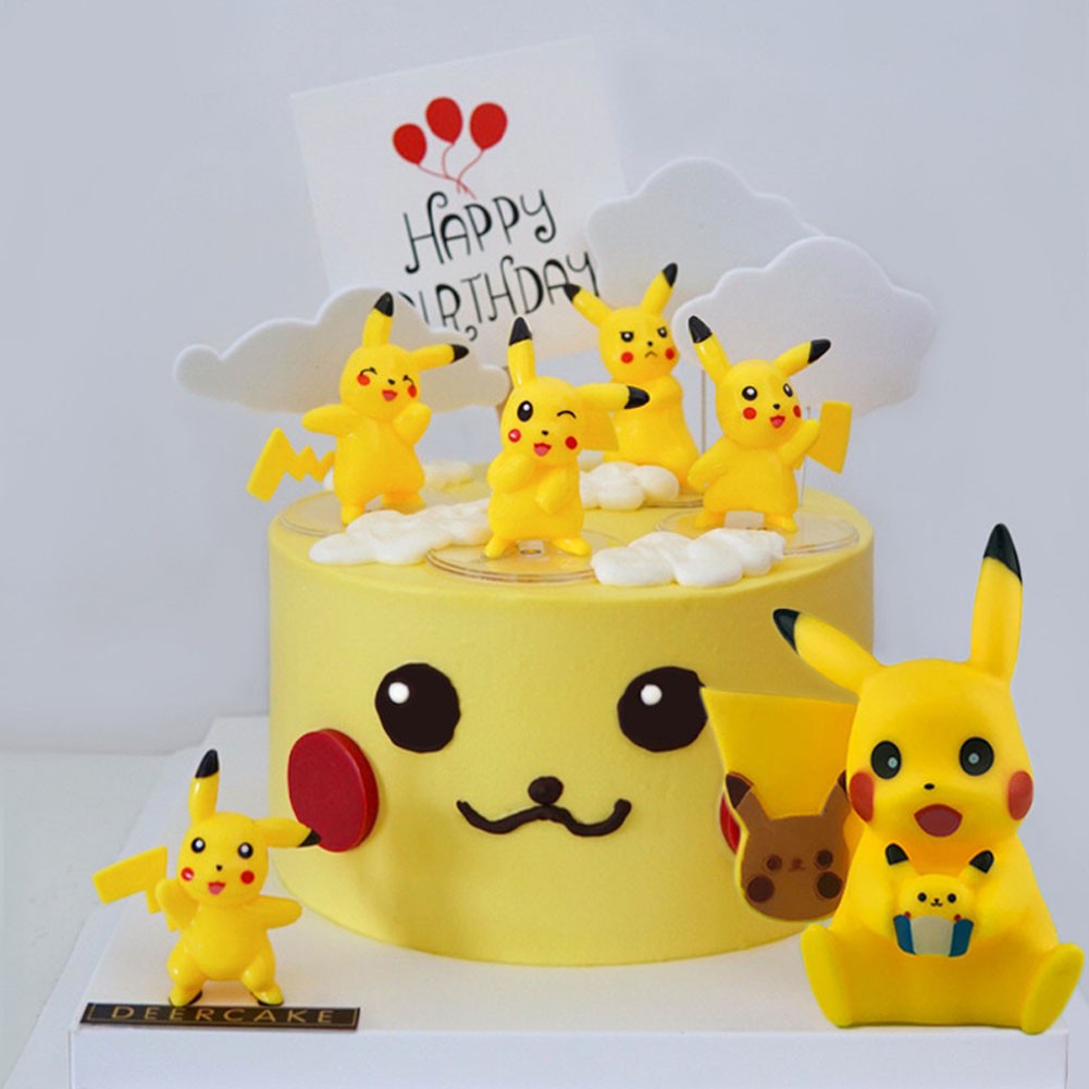 6 Pcs/Set Mainan Boneka Figur Pokemon/Pikachu 4.5cm untuk Topper Kue/Anak/Hadiah