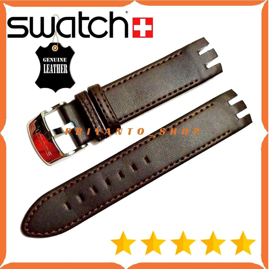 Tali Jam Tangan Kulit Leathers Swatch 21mm Coklat Tua