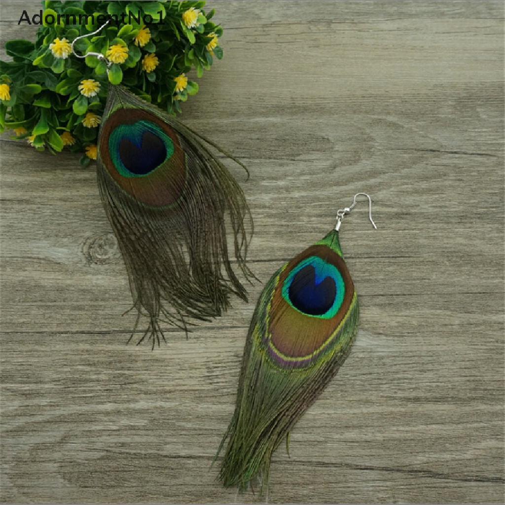 (AdornmentNo1) Anting Kait Gantung Desain Bulu Merak Warna Warni Gaya Natural Untuk Wanita