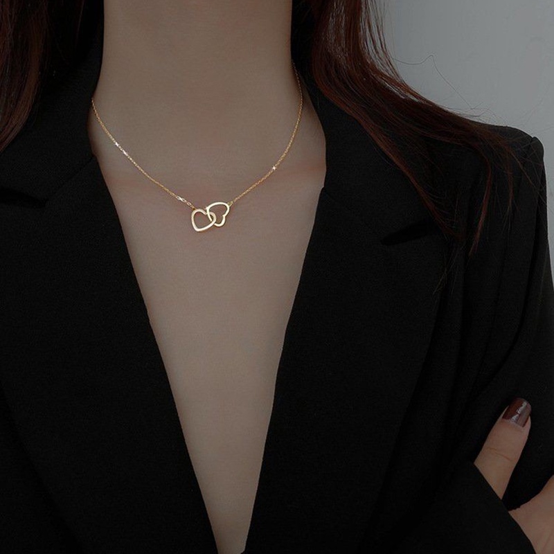 Fashion Heart To Heart Pendant Necklace Kalung Korea Love Clavicle Chain Necklaces for Women Lady Jewelry Girlfriend Gift