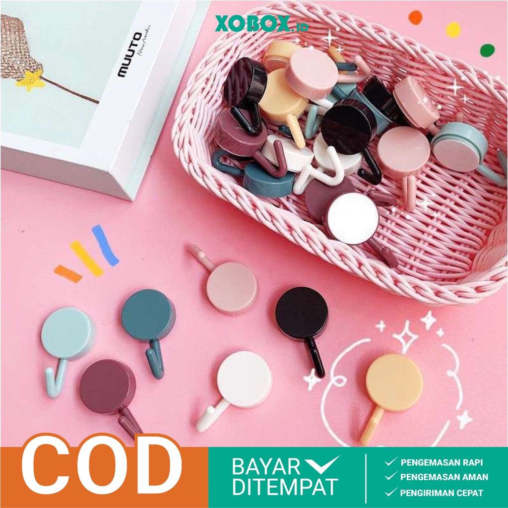 Gantungan HOOK Baju MACARON Bulat Tempel Dinding / Wall Hook Stiker Dinding Kail Tempel Kuat Multifungsi Serbaguna HM014 - XOBOX