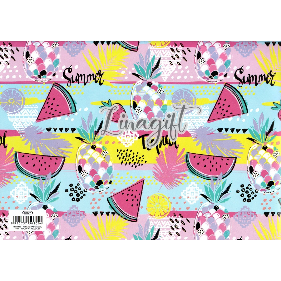 ( 5 Lembar ) FRUITY POP KIKY - KERTAS KADO  BUAH BUAH - GIFT WRAPPING PAPER PINEAPPLE / APPLE / FRUIT / TROPICAL