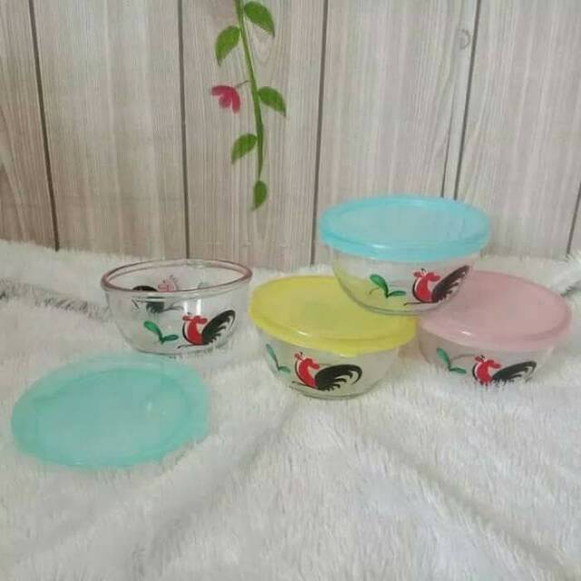 Mangkok ayam kukuruyuk 4pcs + cover tutup plastik