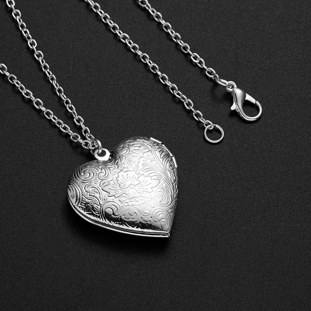 Fashion Silver Color Love Heart Locket Pendants for Women Men Openable Photo Frame Glossy Family Pet Picture Necklace Family Love Gift