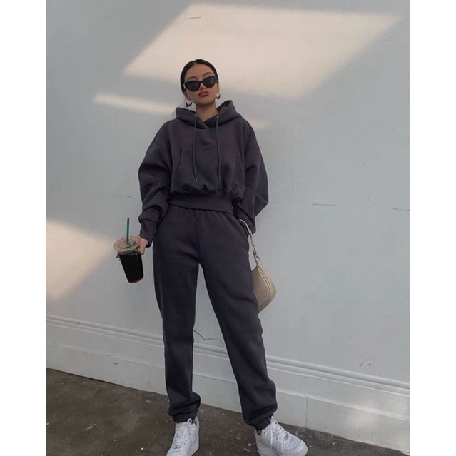Nisin set - pakaian wanita - setelan wanita - set wanita - trening set - setelan wanita korea-Hitam