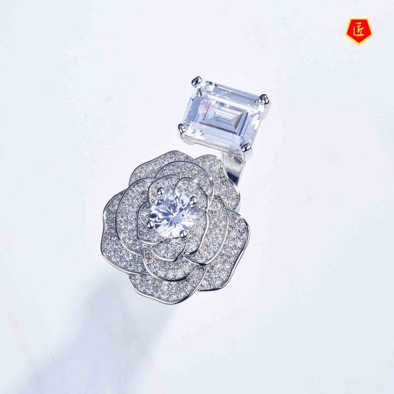 [Ready Stock]Fashion Luxury Micro-Inlaid Diamond Camellia Ring