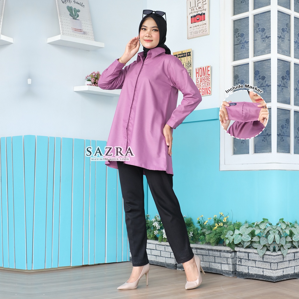 STANDAR-BIGSIZE | Classic Kemeja Wanita Tunik Polos Aneka Warna Bahan Katun Toyobo Original SAZRA-Grape