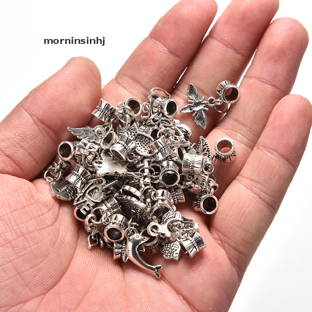 Mornin 40pcs Manik-Manik Tibet Warna Silver Gaya Eropa