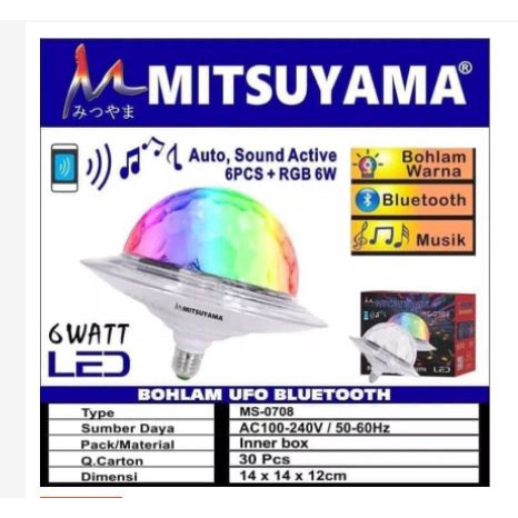 Lampu Disko Speaker Bluetooth UFO mitsuyama MS-0708Mewah Elegan Bohlam Disco RGB Remote Control Wireless Bluetooth (COD)